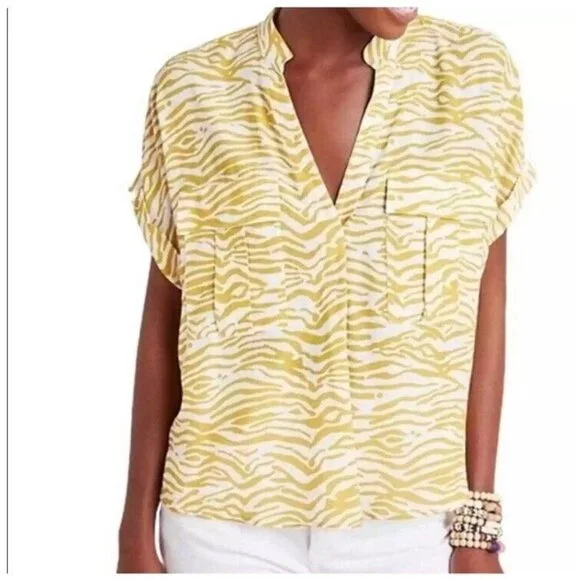 Anthropologie MAEVE Size XL Amira Utility Shirt Yellow Zebra Print - Picture 2 of 12